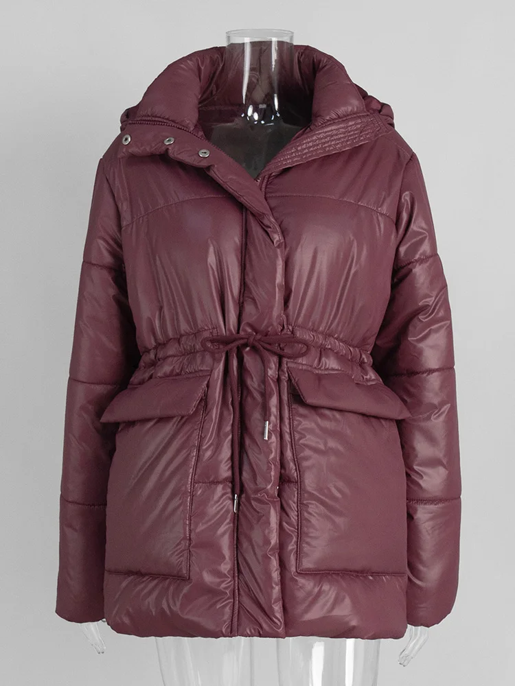 Tossy Leisure Women's Hooded Parker Coat  Drawstring Waist Warm Solid Pocket And Stand-Up Collar Long Sleeves 2025 Parker Coat