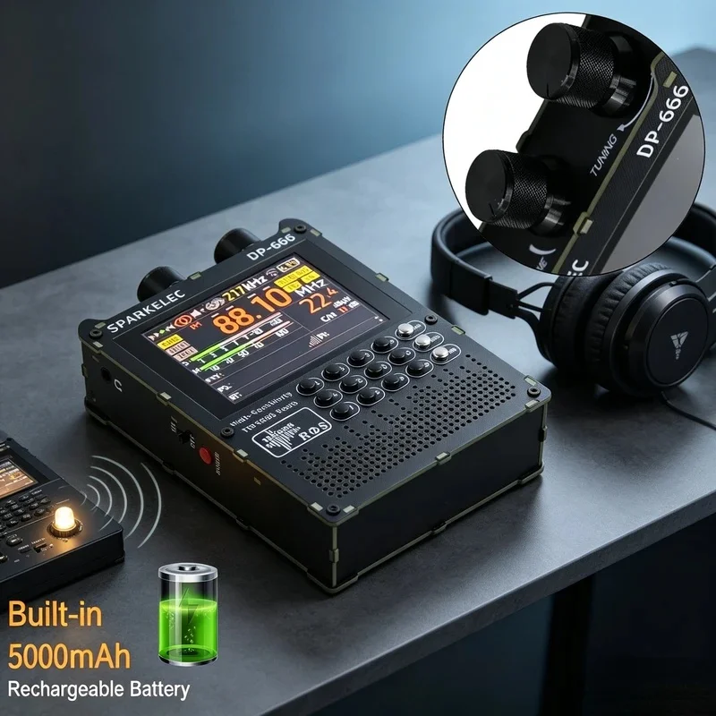 DP-666 TEF6686 High Sensitivity Radio Receiver FM AM Short Wave with 2.8inch IPS LCD Screen 5000mAh Full Band DSP Radio