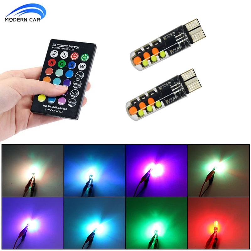 Лампа T10 W5w RGB с дистанционным управлением, 2 шт.