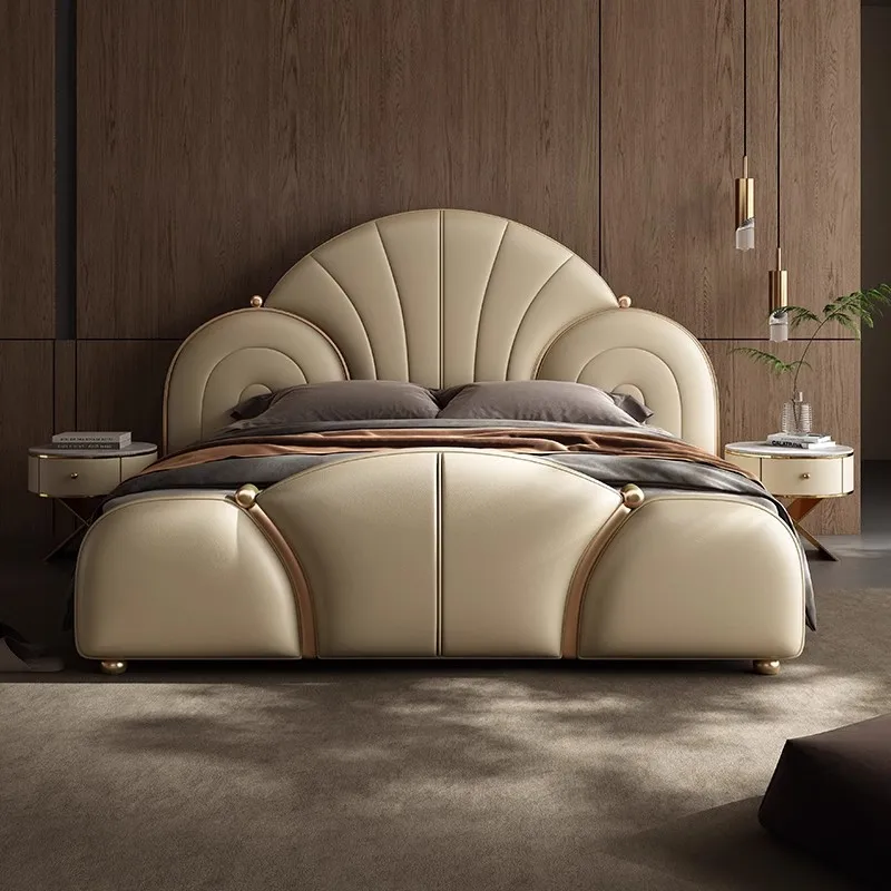 Simple European Bed Luxury King Size Double Modern Girls Bed Design Leather Princess Sleeping Beliche Lounge Suite Furniture