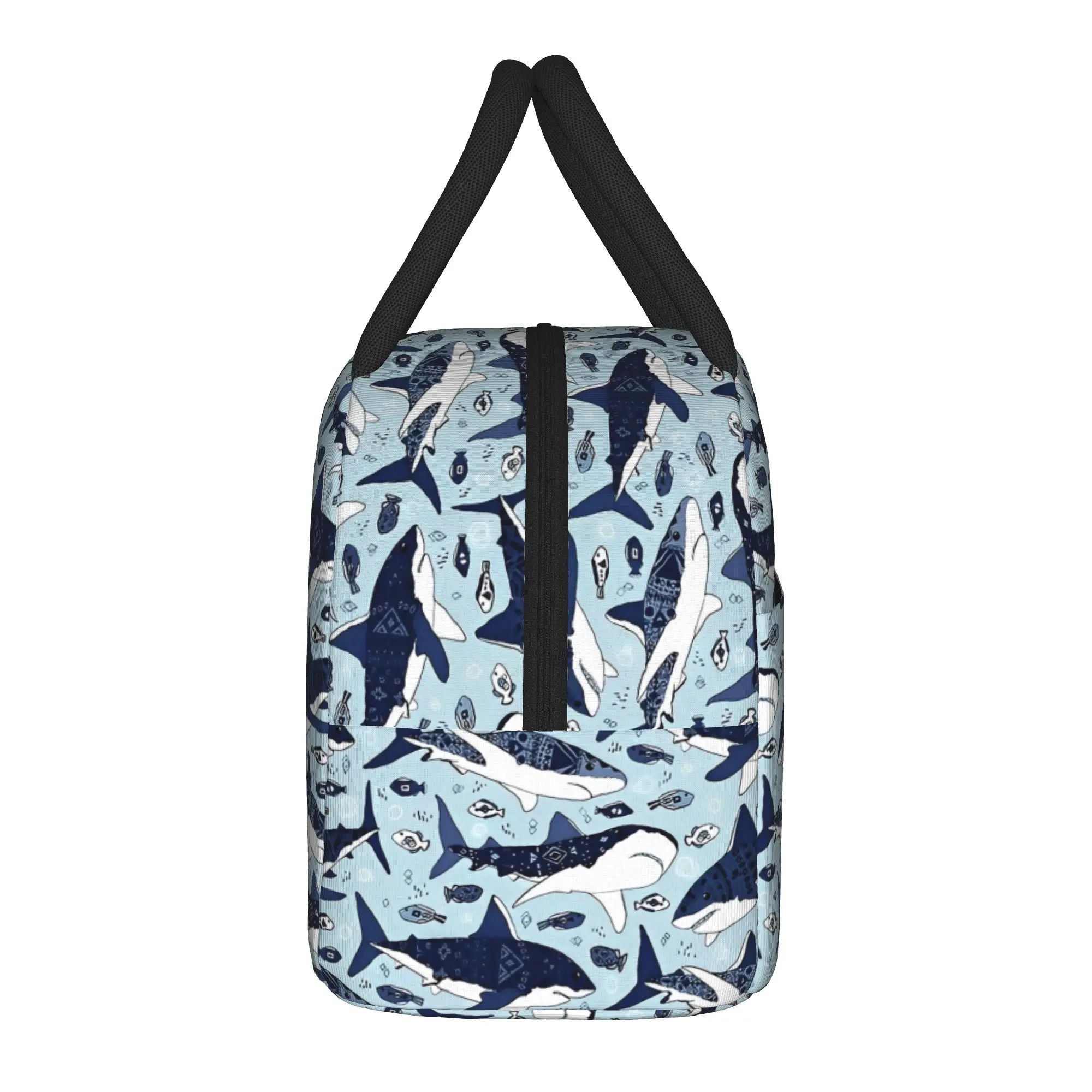 Sharks on Pale Insulated Lunch Bags Portable Starry Whale Sharks Reusable Cooler Bag Tote Lunch Box College  Picnic Bento Pouch
