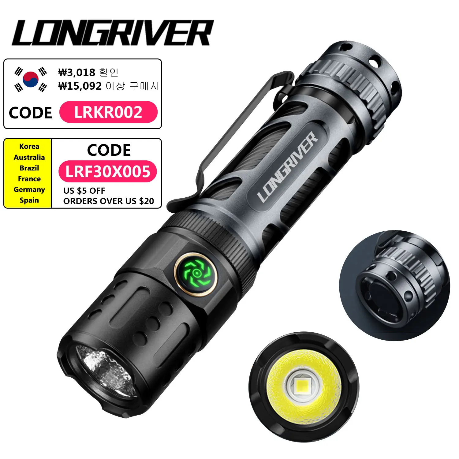 

LONGRIVER A6 2200 Lumens EDC Flashlight Tactical Long Range Torches Dual Switch 18650 Flashlights USB C Charging Powerful Light