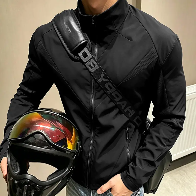 Lightweight Stand Collar Coat Motorcycle Jacket Men Outdoor Sports Sunscreen Quick Dry Breathable Slim Fit Spring Autumn