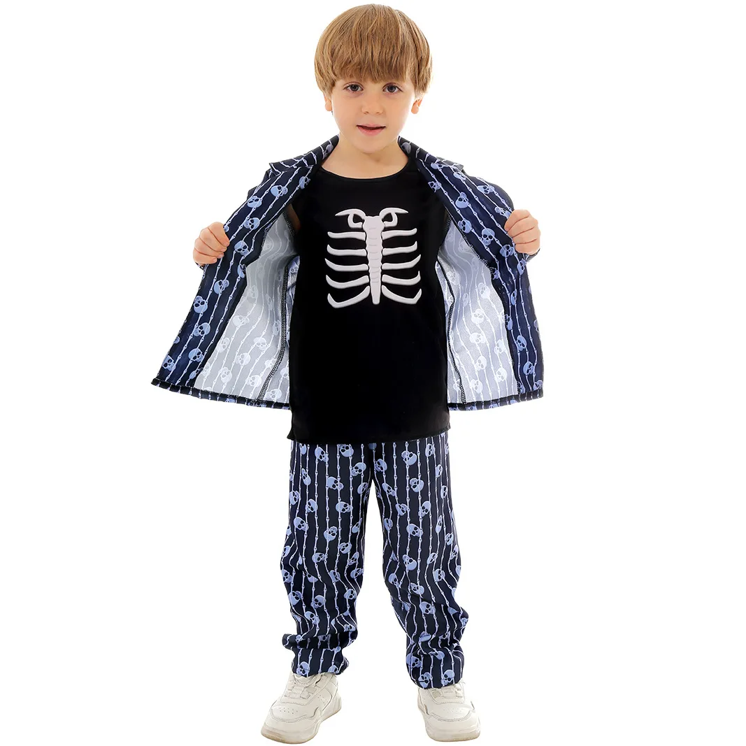 Halloween Children Skeleton Coat Suit Cosplay Costume Boys Girls Funny Witch Holiday Party Dress Stage Performance Clothes