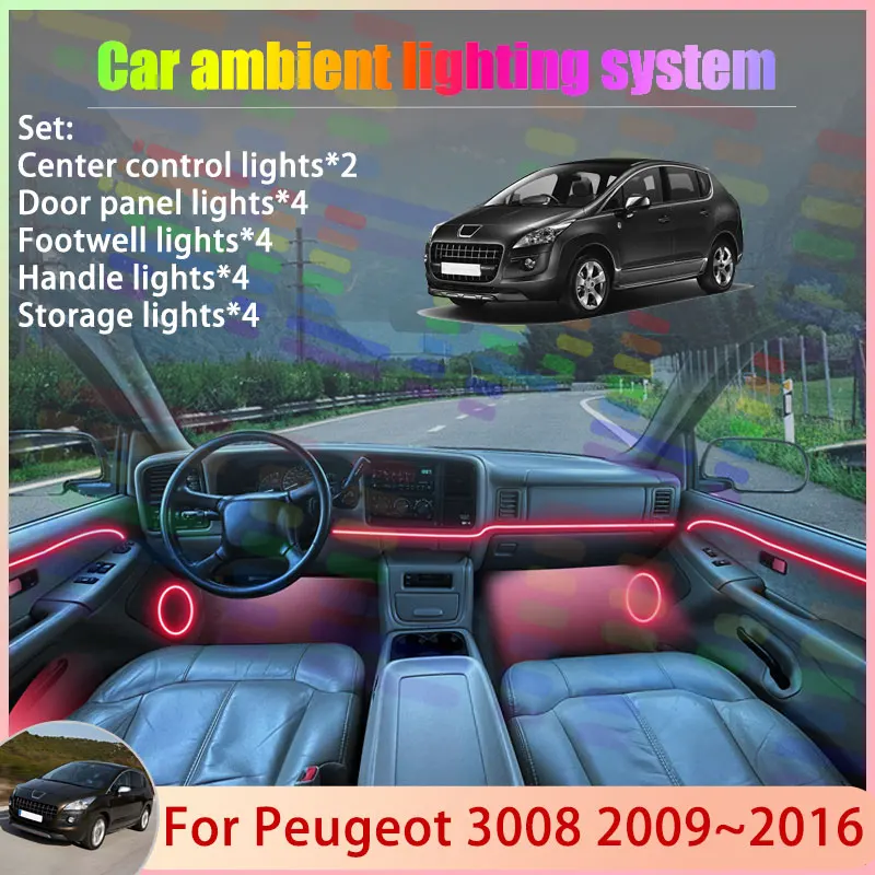 

Для Peugeot 3008 T84 MK1 2009 ~ 2016 2010 2011 2012 2/18 в 1 автомобильная атмосферная лампа RGB абажур ансамбль стример атмосферный набор