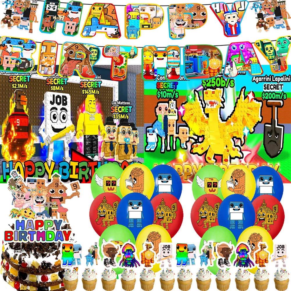 Steal a Brainrot Geburtstagsparty-Zubehör, Kuchendekoration, neues Spiel, Ballon-Banner, Job, Job, Sahur-Hintergrund, Cupcake-Topper, Kinder-Baby-Geschenk