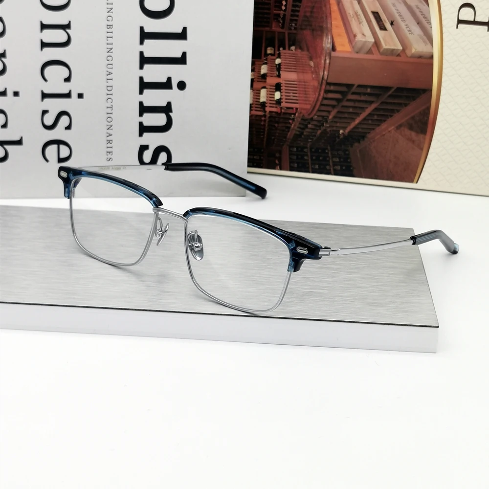 

Japanese Brand Vintage Men Glasses Frame Titanium Acetate Handmade Square Prescription Read Eyeglasses Spectacles Myopia Lenses