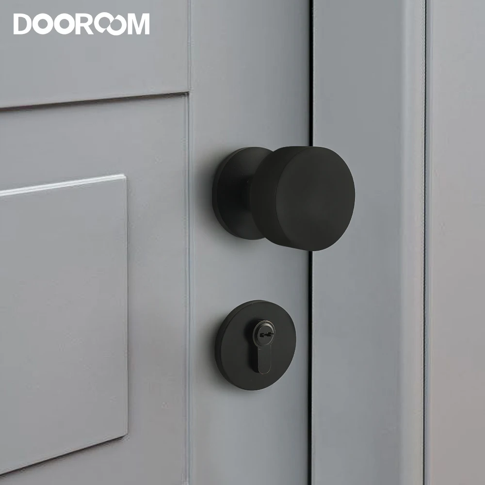 Imagem -05 - Dooroom-silent Door Lock Handle Solid Brass Interior Round Locks Hardware Quartos Salas Banheiros Botão