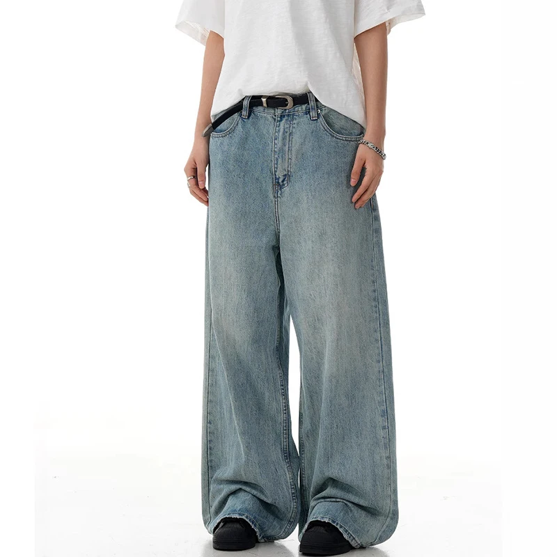 IEFB بنطال جينز أزرق مغسول أمريكي للرجال جديد عصري من قماش الدنيم كلينفيت مستقيم فضفاض واسع الساق بنطلون عتيق ملابس الشارع الشهير 9W3057