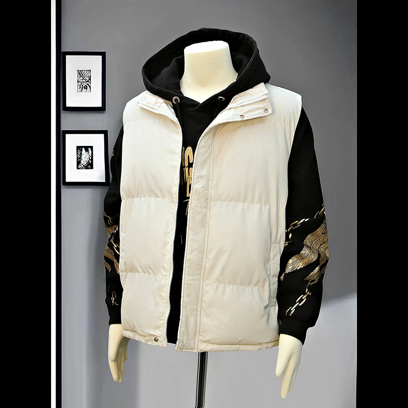 秋冬暖かメンズベストスポーツジャケットノースリーブユース男性アウターウェアフリップカラーファッショナブルカジュアルバックレストップ