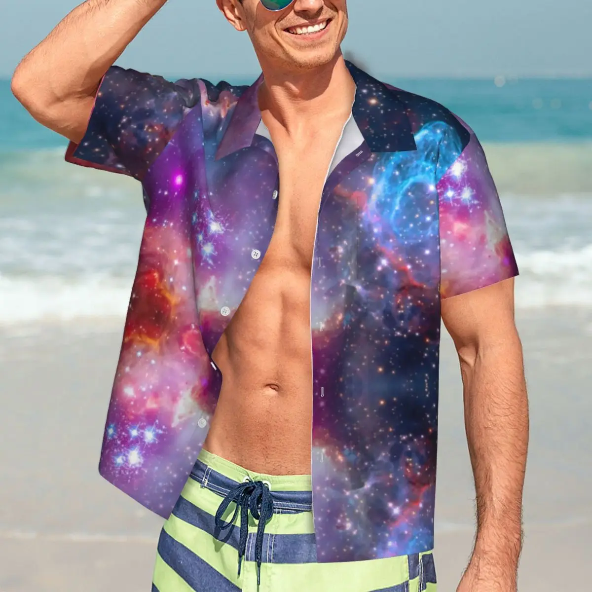 

Hawaii Shirt Beach Colorful Galaxy Blouses Night Sky Bright Stars Vintage Casual Shirts Male Short-Sleeve Comfortable Tops