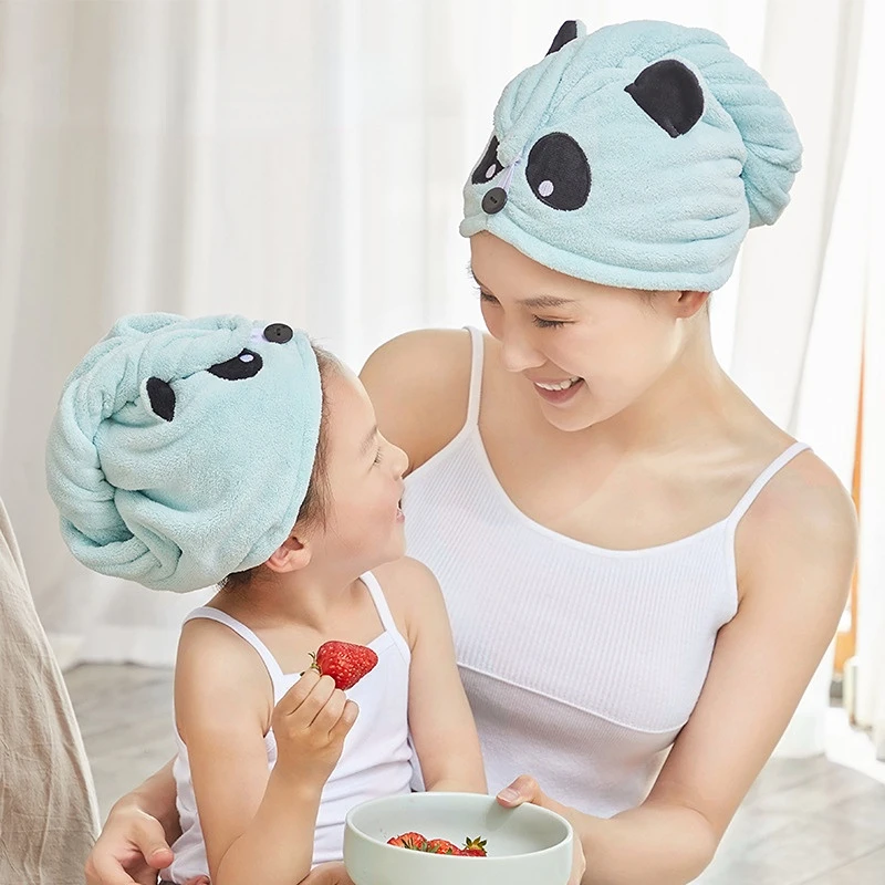 

Panda Microfiber Hair-drying Towel Bath Caps for Kids Soft Special Dry Hair Cap Towels with Coral Velvet Strong Absorbing Drying