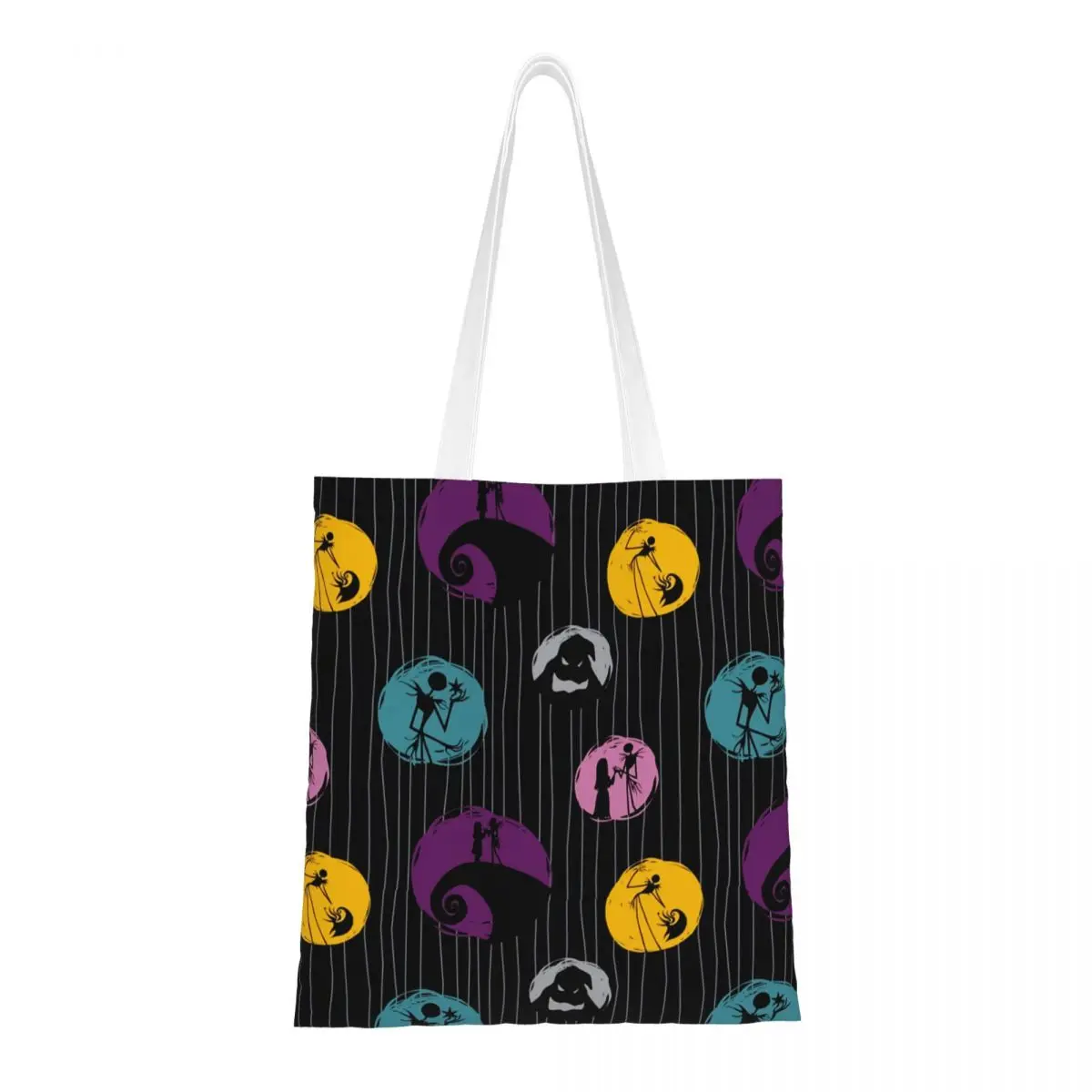 Custom Kawaii Printed The Nightmare Before Christmas Tote Shopping Bags Washable Canvas Shoulder Shopper Tim Burton Handbag