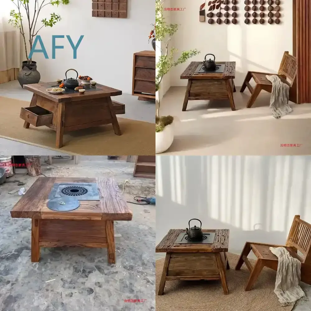 for Home Outdoor Tea Table for Living Room Balcony Cafe Tea Set Small Square Table for Tea Ceremony Hot Pot Cooking Wooden
