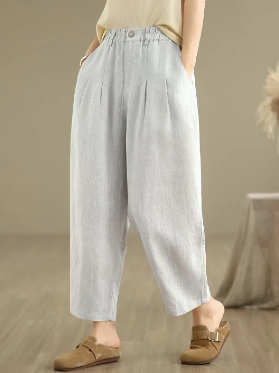 

Брюки-галифе из смесового льна и хлопка с высокой талией для полных женщин, осенняя новинка, с эффектом стройности, комфортные, модель Harlan...