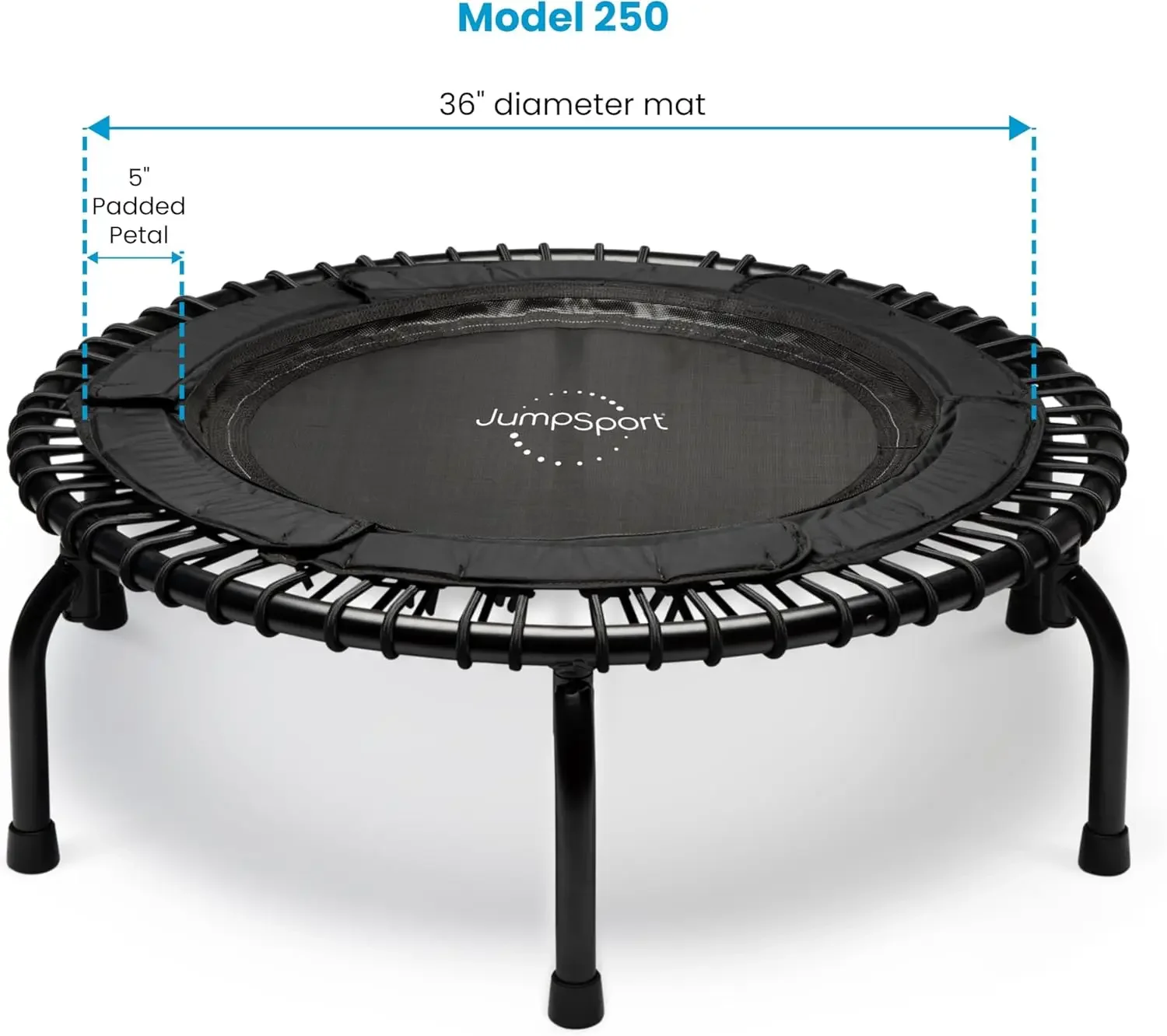 250 in-Home Cardio Fitness Rebounder, 39-inch | Mini Trampoline with Arched-Legged & Videos Included | Safe, Sturdy an