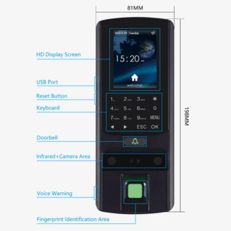 YYHC-WIFI manajemen kehadiran biometrik, kontrol akses pembaca kartu kontrol akses sidik jari