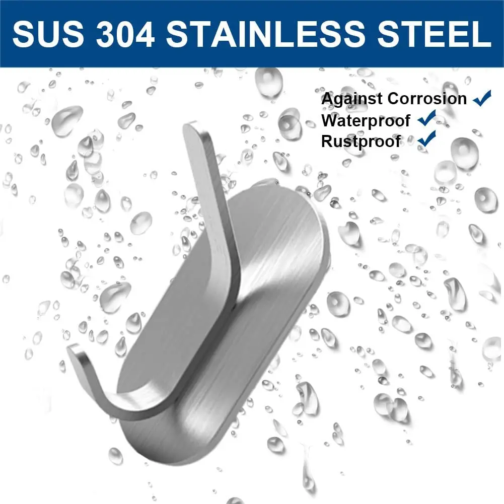 Crochets Adhésifs Imperméables en Acier Inoxydable, pour Manteau, Chapeau, Serviette, Robe