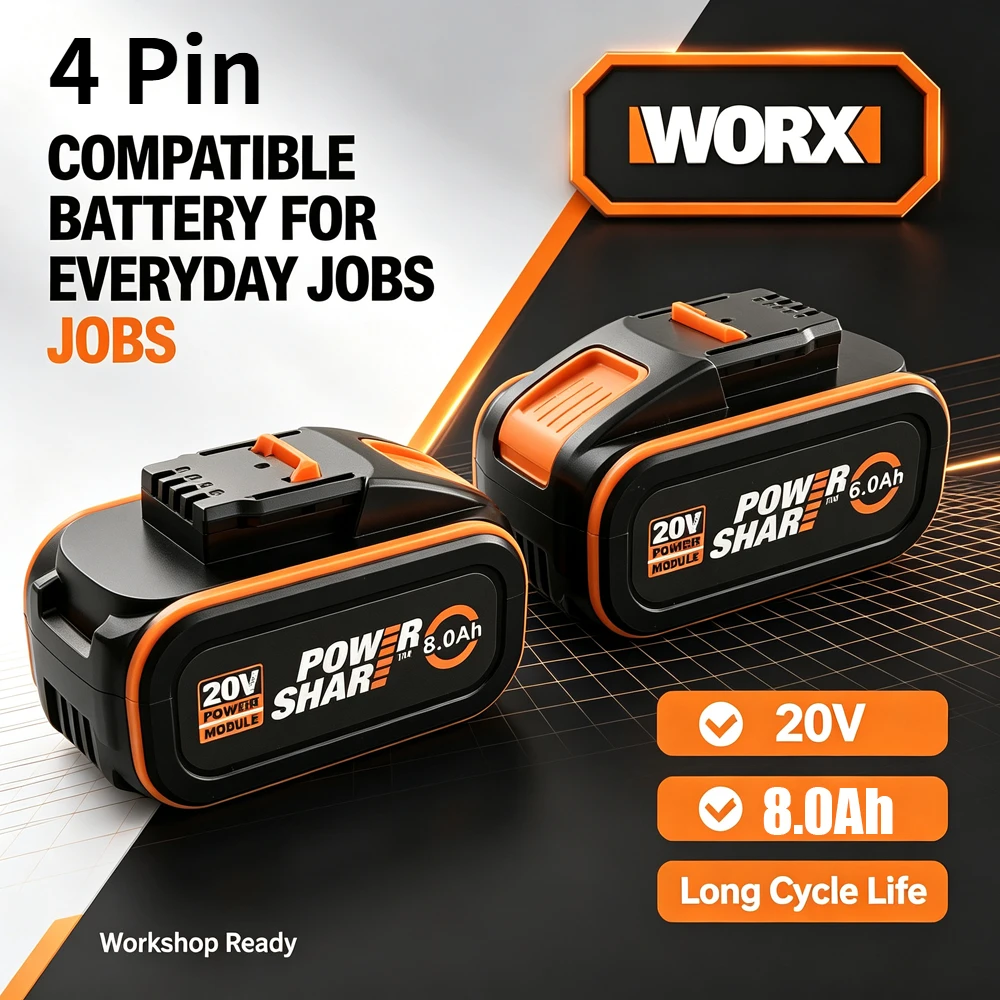 High Capacity 20V Lithium Battery For WORX 4.0/6.0/8.0 WA3553 WA3551 WA3553.1 WA3570 Rechargeable For WORX Power & Garden Tools