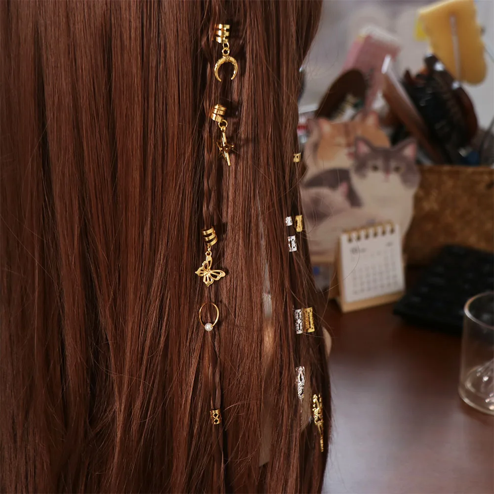 

25pcs Butterfly Hollow Out Hair Ring Dread Locks Metal Cuff Clips Dreadlocks Beads DIY Dirty Braids Hair Braid Tubes Women