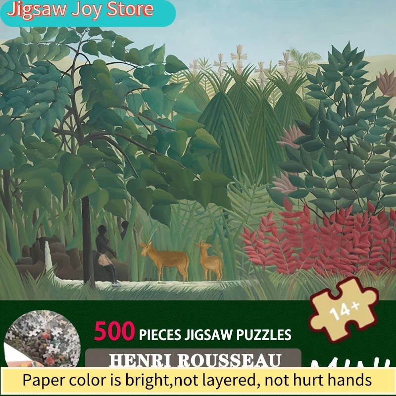 

Mini Puzzle of Henri Rousseau'S Exotic Jungle - 15X10 Inch High-Quality Paper Jigsaw for Adults, a Charming Christmas Present