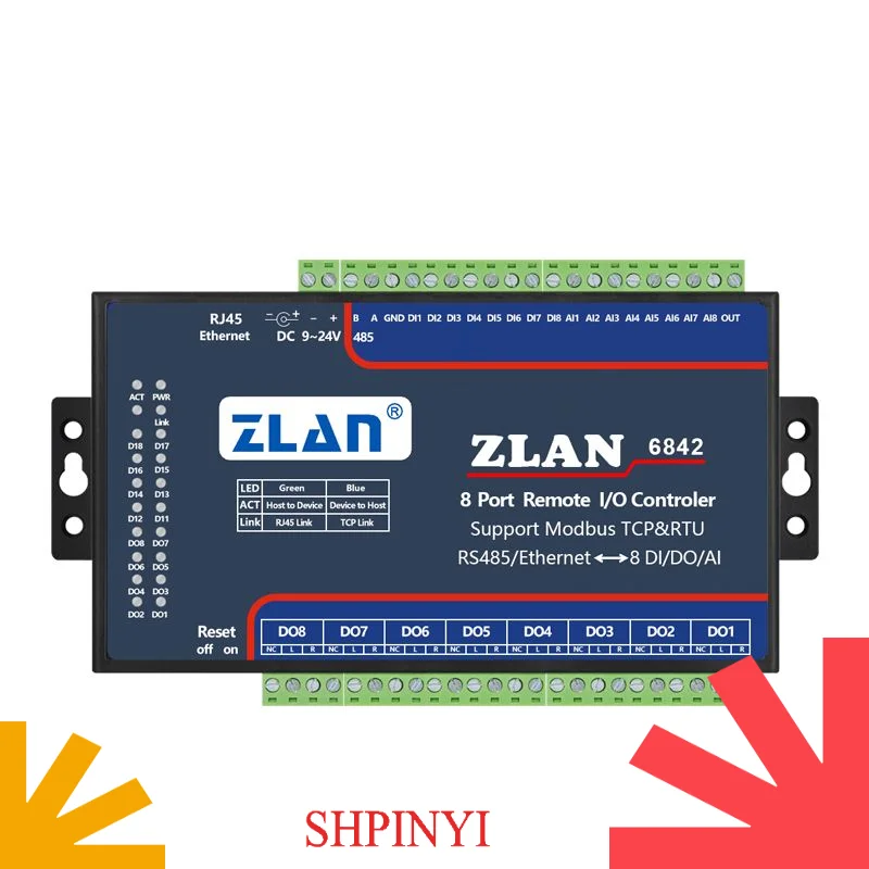 Módulo remoto 8 DI DO AI Modbus TCP Ethernet RJ45 ZLAN6842 para productos de comunicación y redes