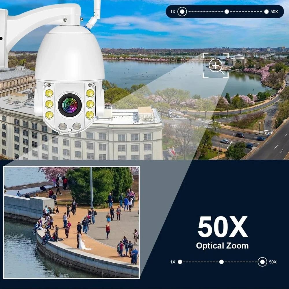 

Metal ICSee Onvif Protocol Max128G Full Color Night Vision 8MP 4K 50X 40X Zoom 360° Outdoor 2Audio WIFI PTZ Speed Dome IP Camera