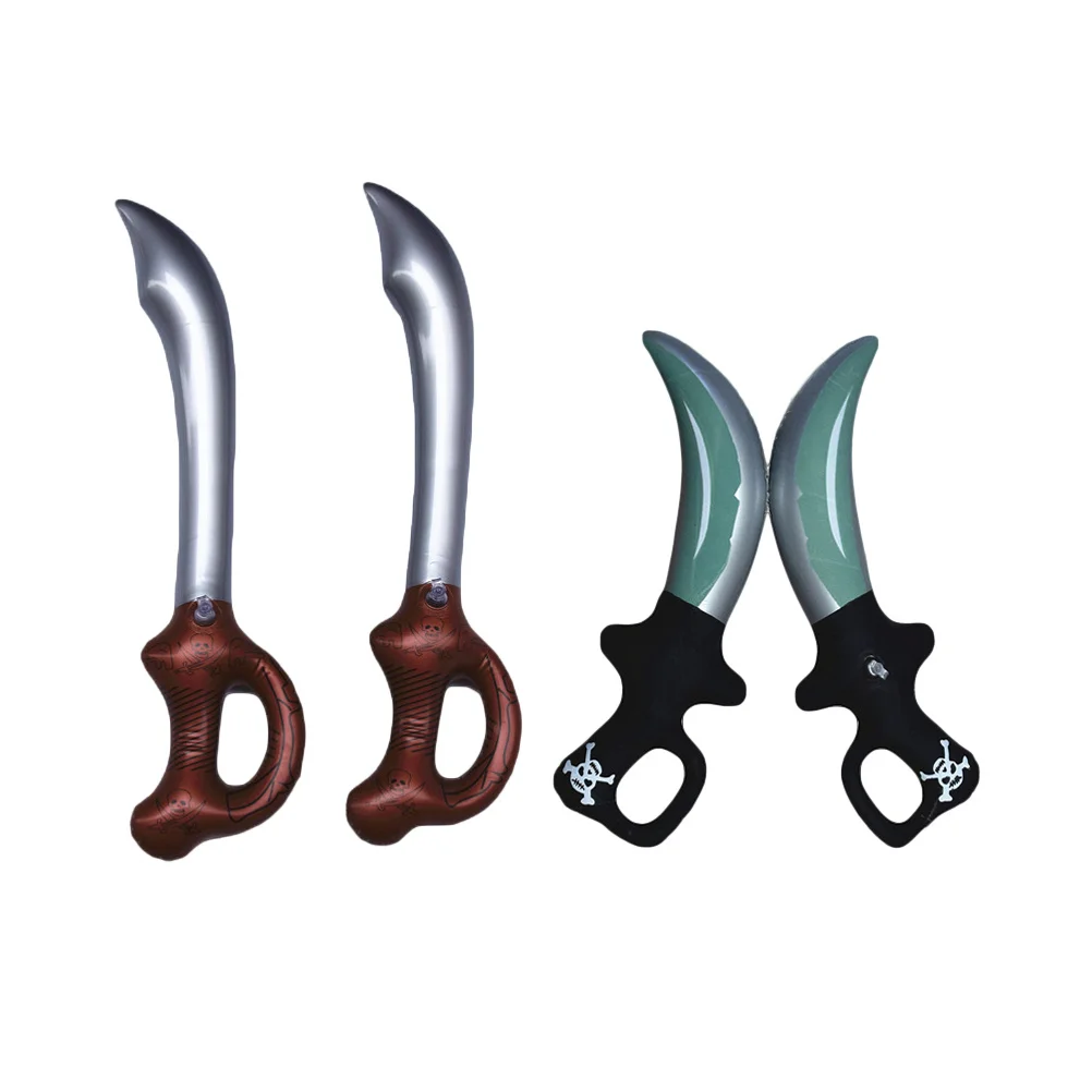 4pcs Inflatable Sword For Kids Pretend Play Halloween Party Decoration Props Brown Inflatable Black Handle Set