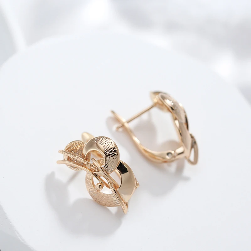 Kinel New Fashion Glossy Earring for Women Unusual Creative Hollow Geometry 585 Rose Gold Color Ethnic Bride Vintage Jewelry