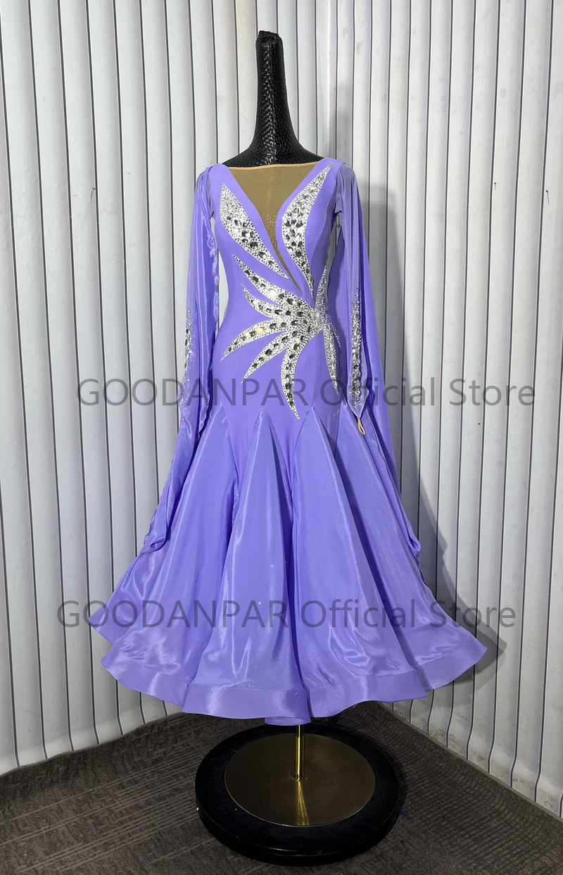 GOODANPAR Customized Standard Dance Dress ballroom dress for Competition modern dance Long sleeve light purple