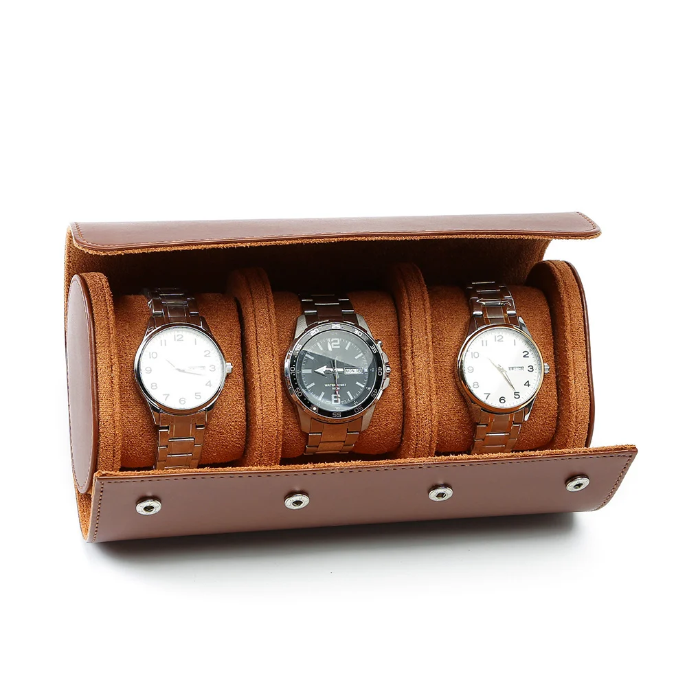 

3-Slot Watch Roll Travel Case Portable Vintage Leather Watch Display Case Watches Storage Box Watch Organizers for Men Gifts