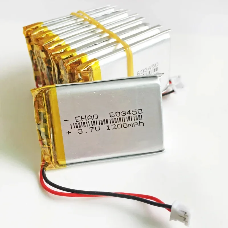 10 PCS 3.7V 1200mAh Lithium Polymer LiPo Rechargeable Battery JST PH 2.0mm 2pin For GPS DVD Mobile Video Game PAD E-books 603450