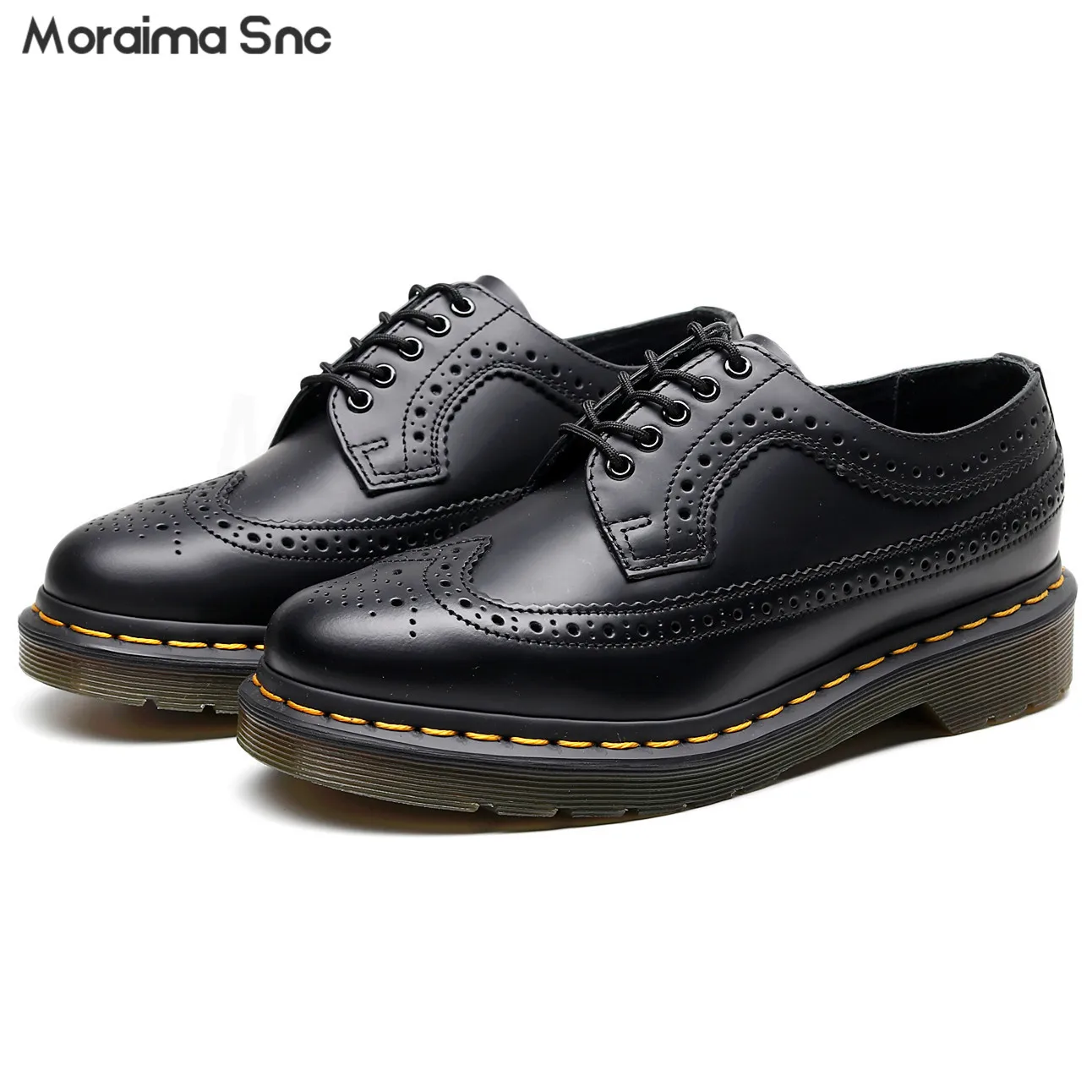 

Brogue Carved Black Shoes Round Toe Genuine Leather Men and Women Same Style Thick Sole Shoes Fashionable Casual Leather Shoes