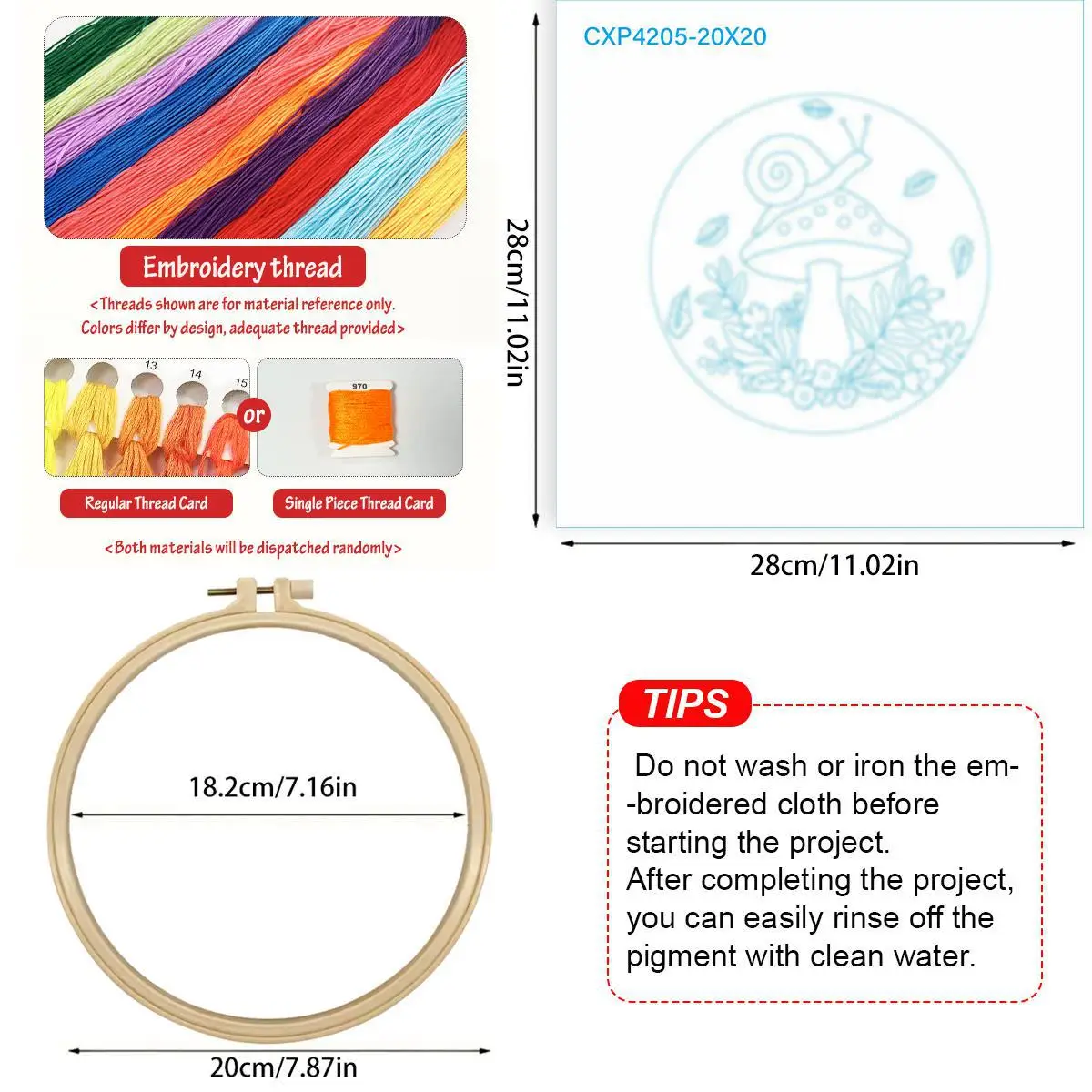 1 Stück 20X20CM/15X15CM 7,87/6,3 Zoll Pilz-Stickerei-Starter-Kit DIY-Kit DIY-Stickerei-Set Handarbeiten Nadelkunst Nähkunst – Detail 5