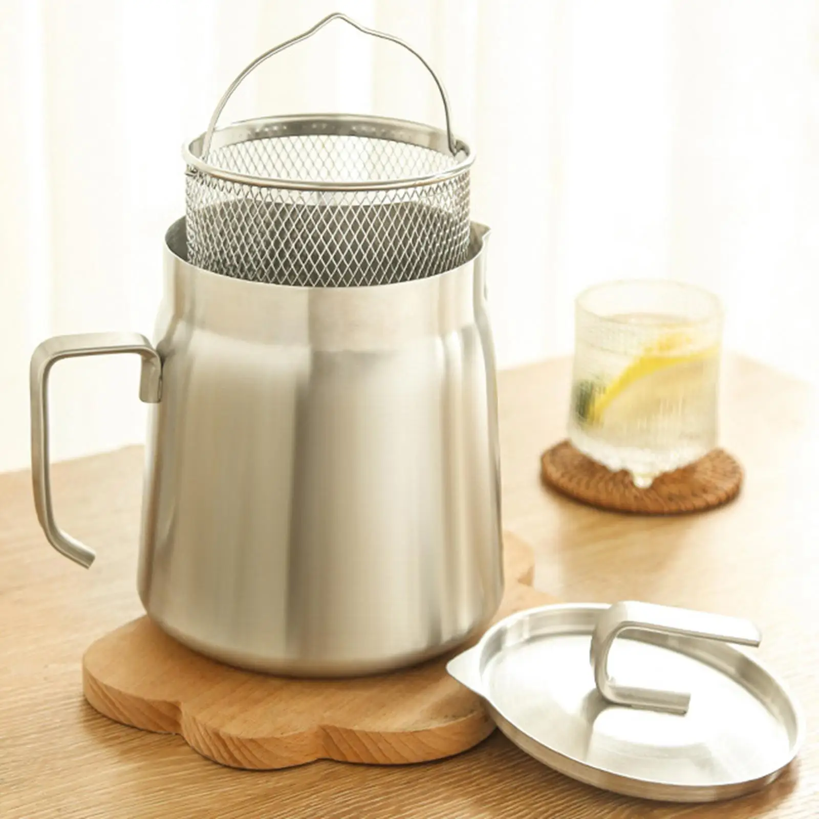 Oil Strainer Pot with Frying Basket with Filter Portable Deep Frying Pot