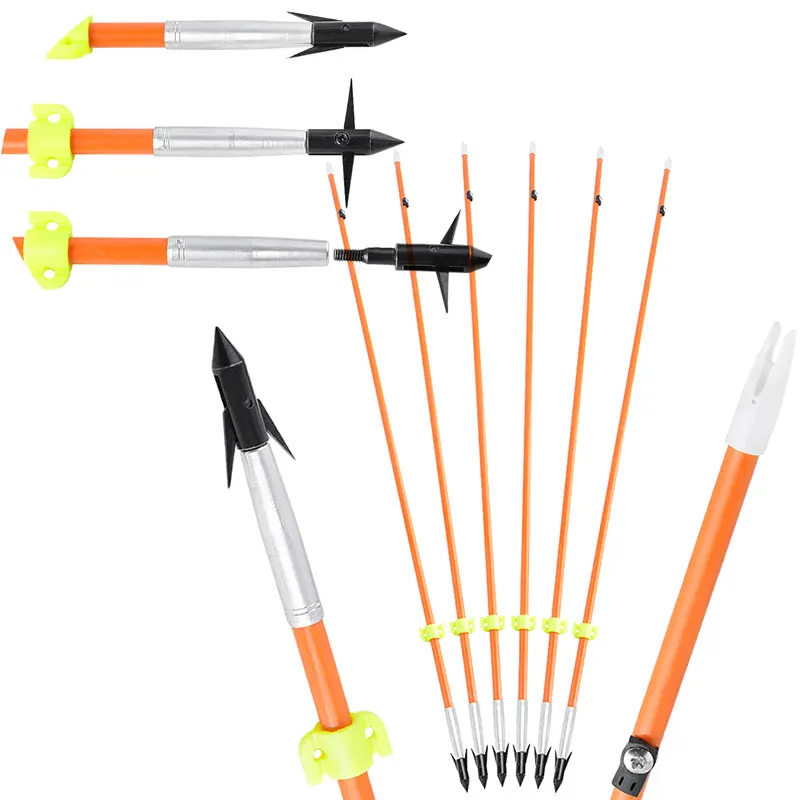 

Bowfishing Archery OD 7.8mm Solid Fiberglass Arrow Hunting Barbed Arrowhead Safety Slides Bow Fishing Archery Arrow 6/12pcs