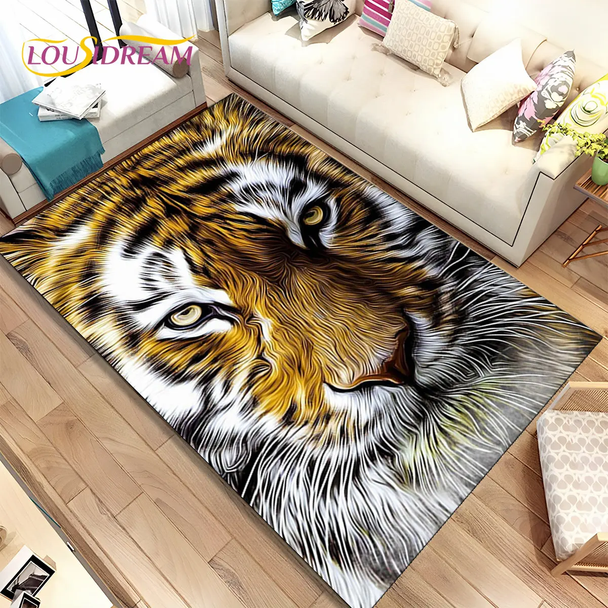 Beast Animal Tiger,Sabretooth Cartoon Area Rug,Carpet for Home Living Room Bedroom Sofa Doormat Kitchen Decor,Non-slip Floor Mat