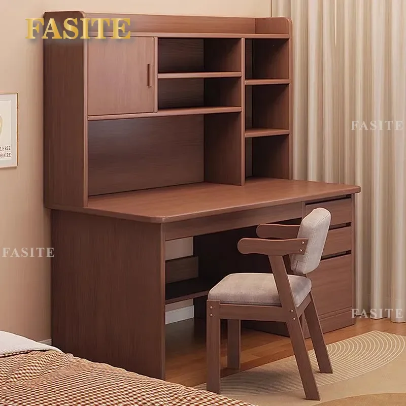 For Desk Calligraphy Table Integrated Bookcase Desktop Computer Table Household Bedroom Log Desk Office Table and Chair