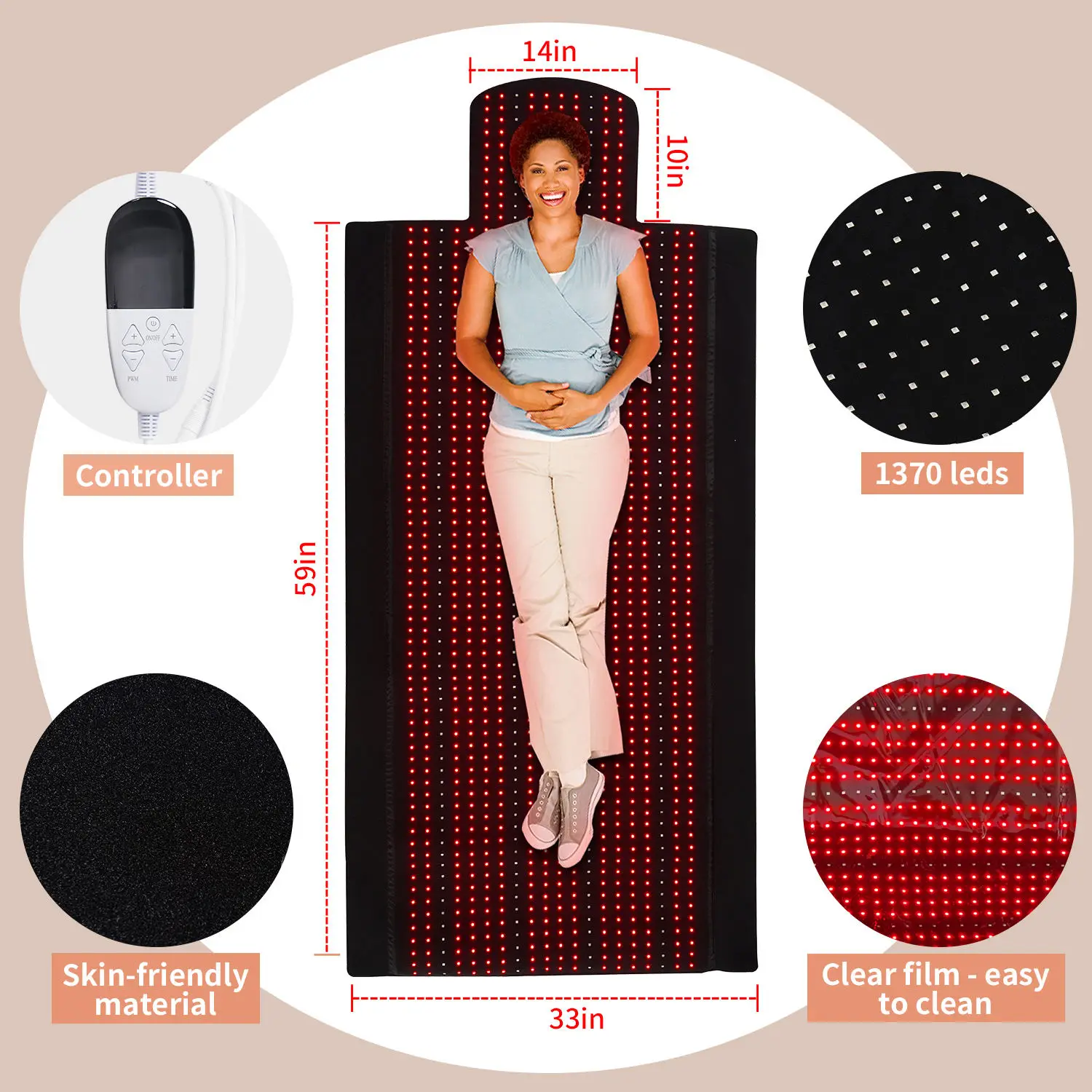 

1370pcs LED Chips Red Light Therapy Full Body Mat 660 850nm Infrared LED Red Light Therapy Bed Mat for Body Health Care