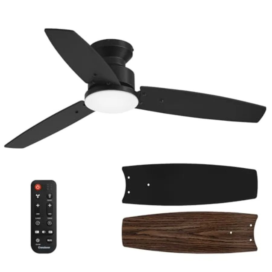 

Modern 42 Inch Ceiling Fans with Lights and Remote for Bedroom Office, Flush Mount, 18W 6CCT Dimmable, Dual Color 3 Blades 6 Sp