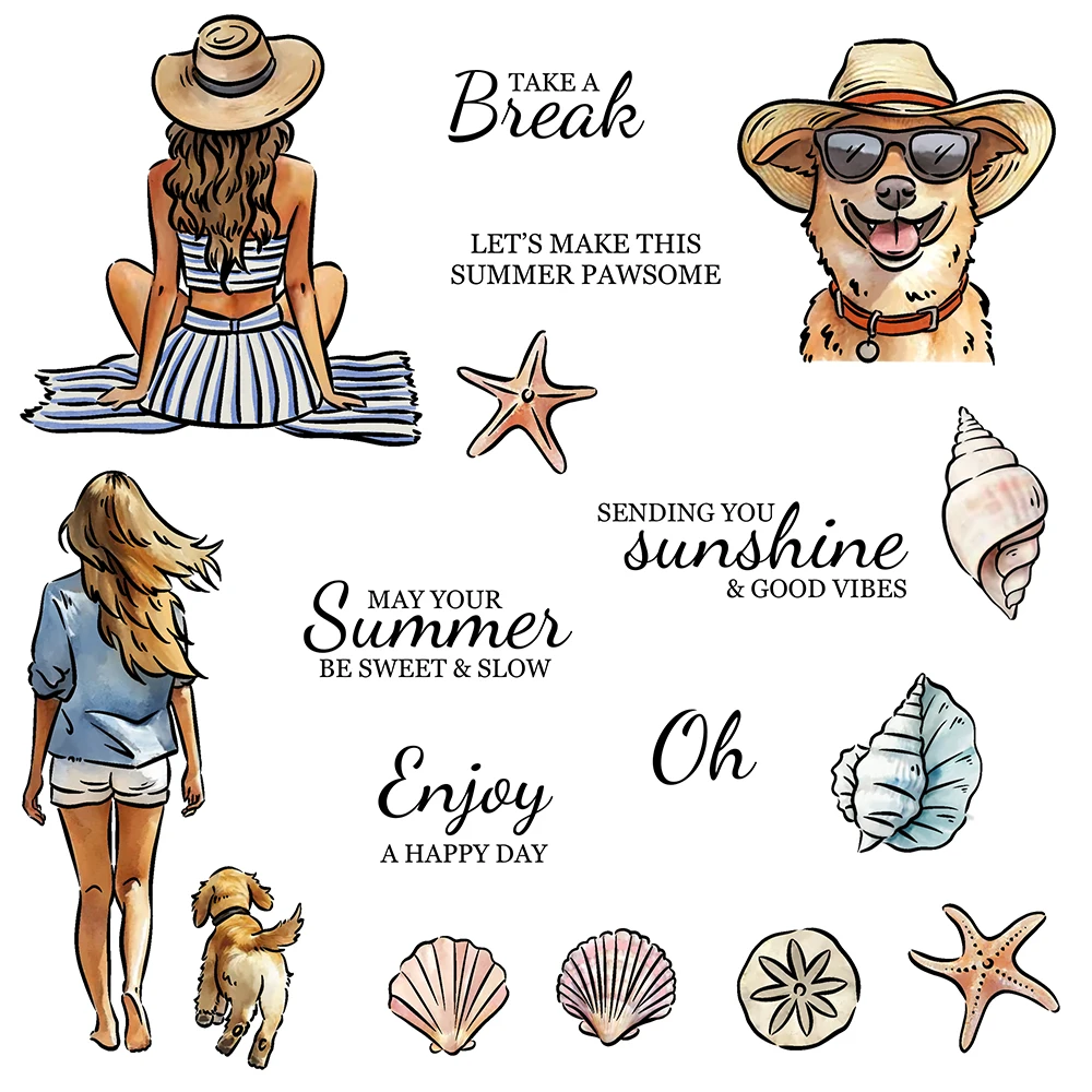 

Mangocraft Summer Seaside Girl And Dogs Clear Stamp DIY Scrapbooking Supplies Silicone Stamp For Card Making Albums Crafts Decor