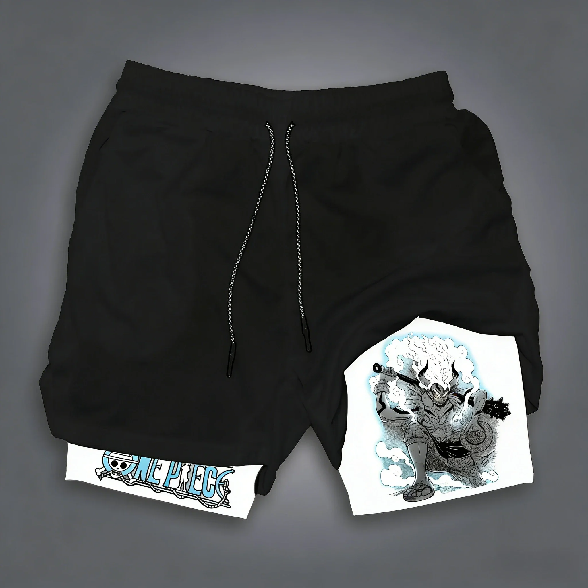 

ONE PIECE Anime Luffy Creative Printed Sports Shorts Unisex Summer New Breathable Speed Drying 2-in-1 Double Layer Shorts