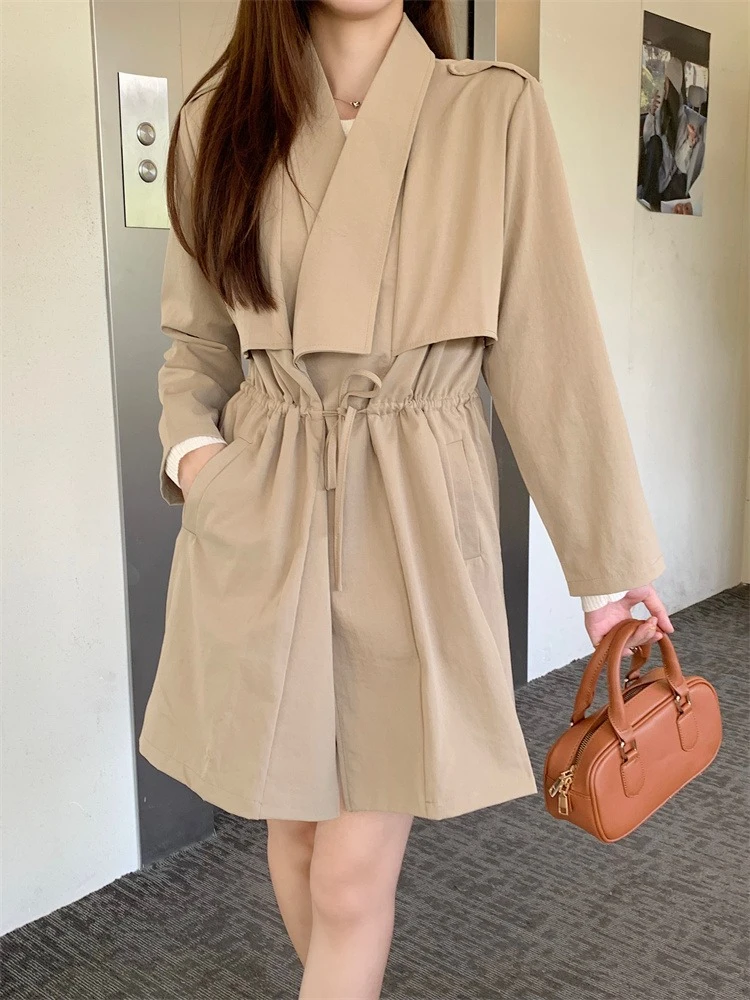 Grande taille manteau polyvalent femmes Trench Coat 2025 printemps automne élégant Version coréenne cordon décontracté coupe-vent veste