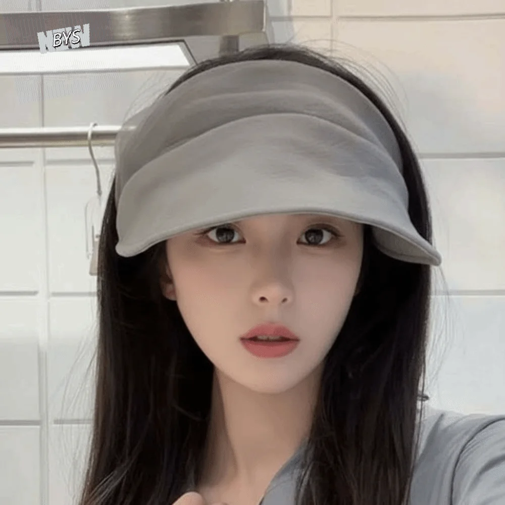 

Portable Organza Visor Cap Breathable Headband Wide Brim Visor Caps Versatile Polyester Sunscreen Empty Top Hat Seaside