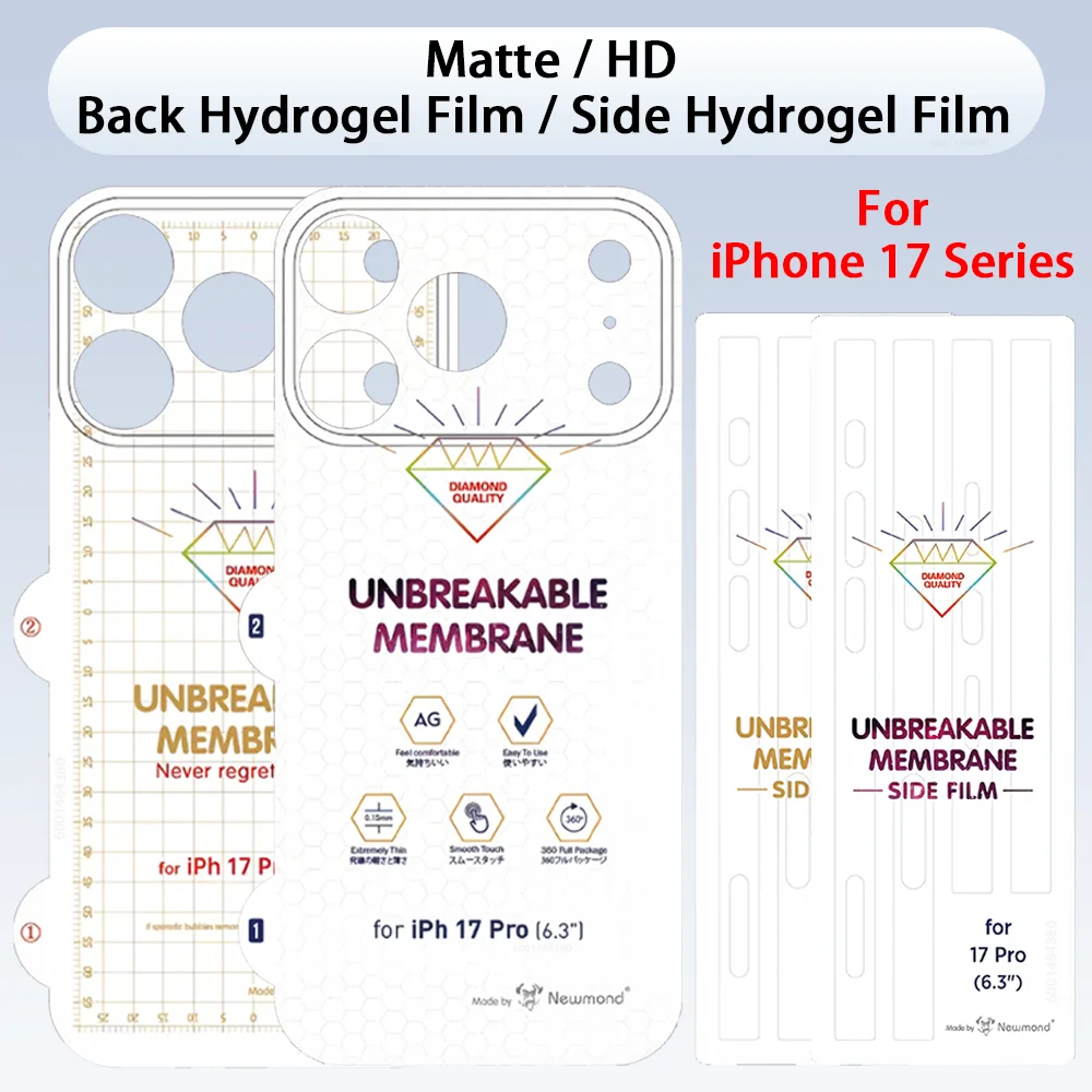 1–2 Stück matte/HD-Rückseite, Hydrogelfolie, Seitenfolie für iPhone 17 Pro Max 17 Air 17 Pro 17, nicht All-Inclusive, transparenter Rückenschutz