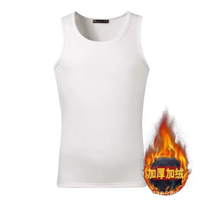 Men Fleece Lined Tank Top Autumn/winter Sleeveless T-shirt Added Fleece Thickened Warm Vest Tight Fitting Thermal Underwear Base