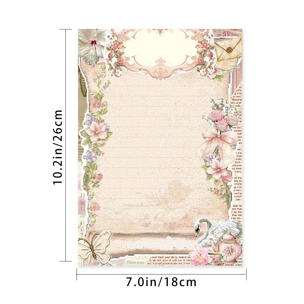 30 Sheets, B5 Floral Swan Magazine-themed Writing Paper, Lined, Adhesive-free, Very Suitable For Notebooks, Memos, And Stickers