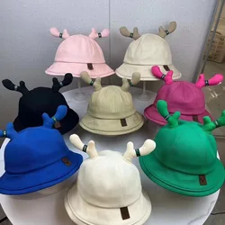 2024 Cartoon Cute Deer Horn Bucket Hats With Summer Foldable Lightweight Sun Hat Fishing Caps For Women Men Teens Adult