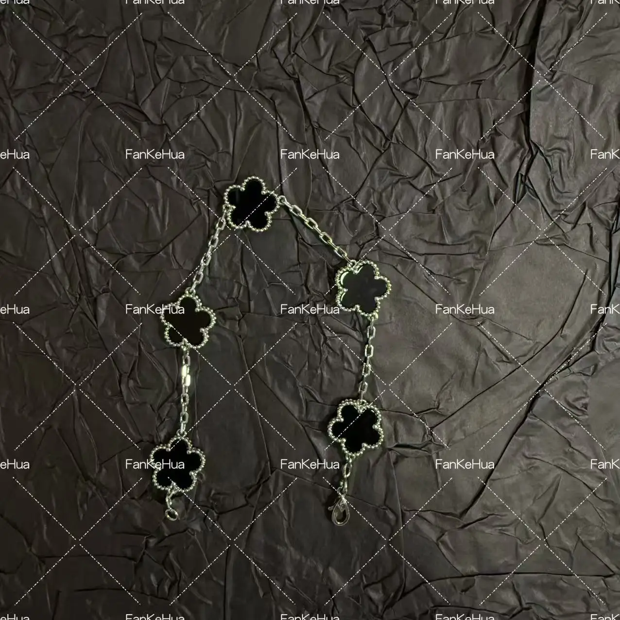 مزاجه 2025 جديد خمسة زهرة العقيق الأسود 18 كيلو الكهربائي رائعة المرأة سوار الفولاذ المقاوم للصدأ هدية المرأة