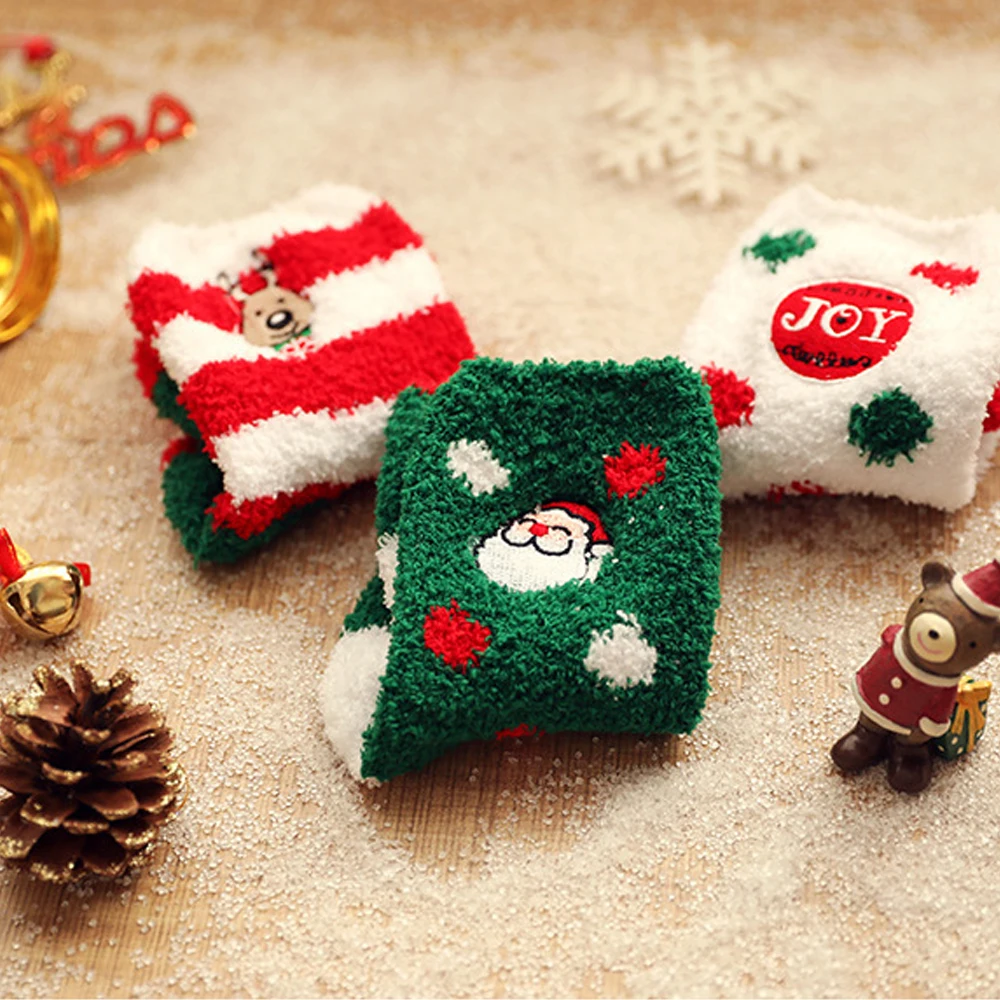 

New Indoor Floor Patchwork Color Winter Autumn Striped Women Fluffy Socks Coral Fleece Socks Christmas Velvet Socks Hosiery